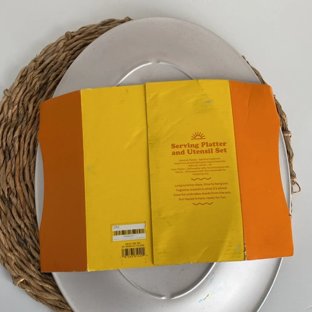 Target Sun Squad serving dish platter with palm leaf serving spoons utensils